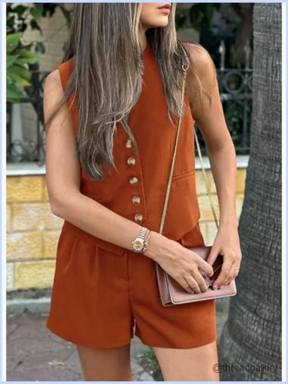 Women's 2 Piece Vest & Shorts Set Button Down Sleeveless Casual Matching Summer